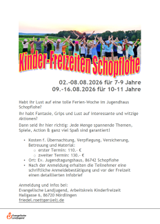 Kinder-Freizeiten Schopflohe Evangelische Landjugend